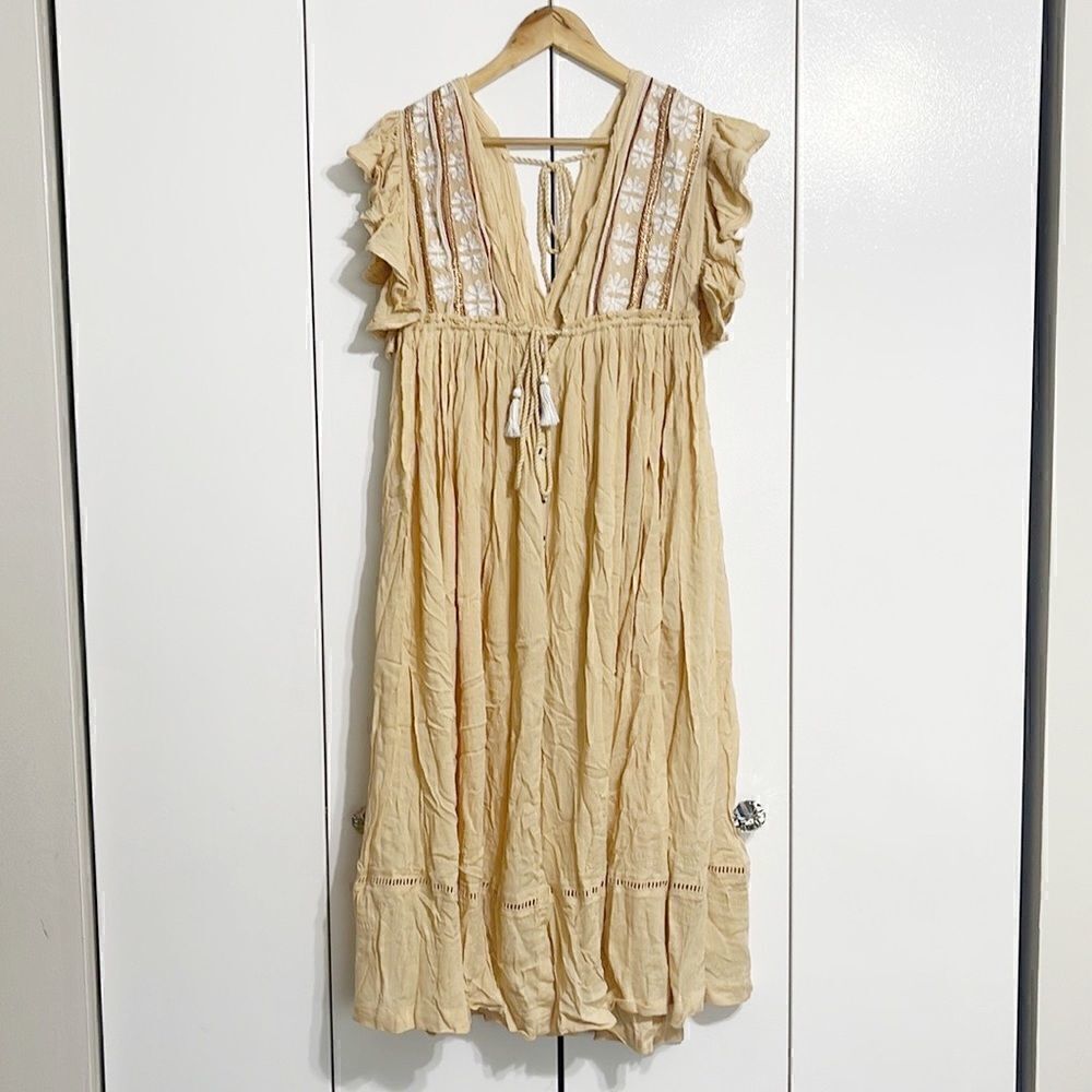 Free People Wait For You Midi Dress Natural Size S - Picture 5 of 9